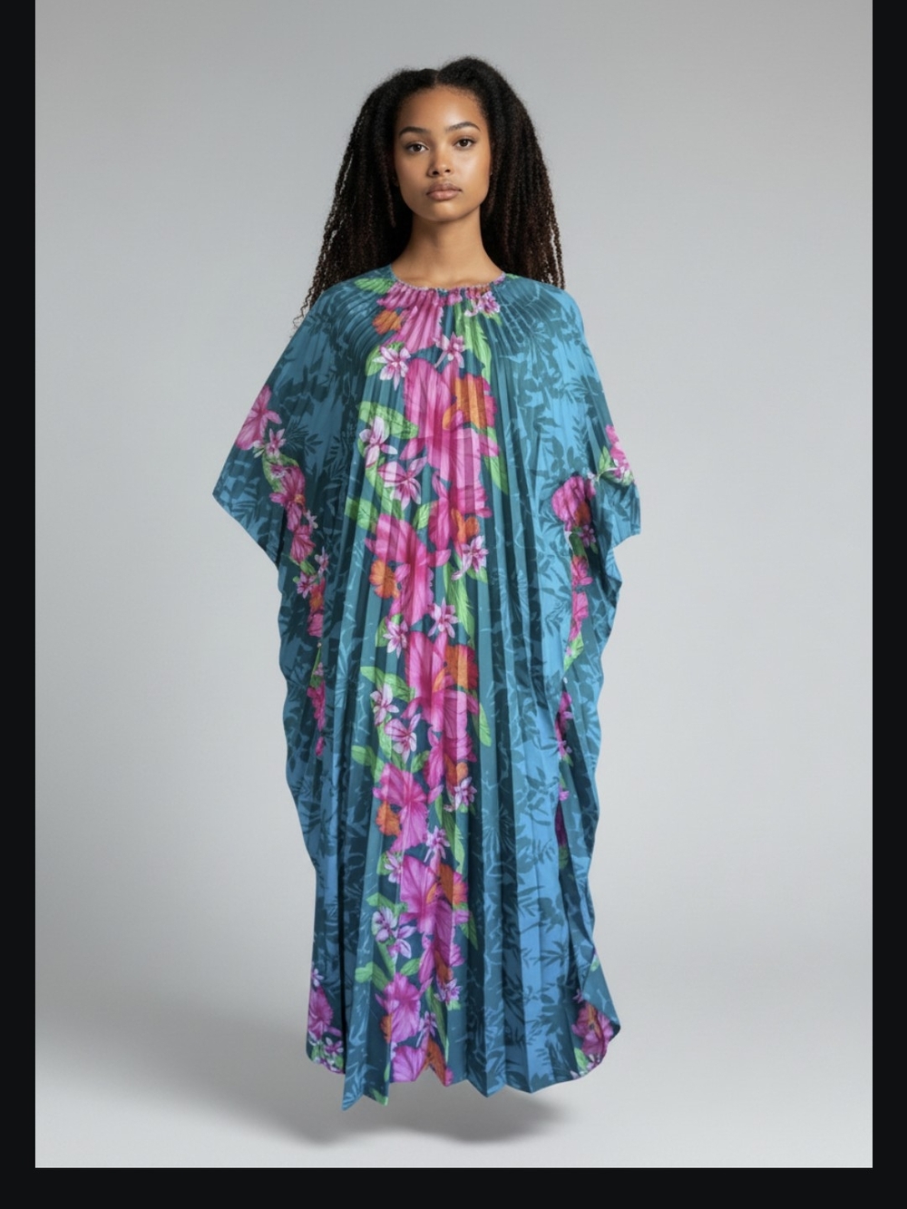 vintage Creationsaccordion-pleated crystal caftan